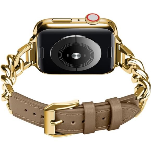 NEW Light Brown/ Gold Slim Leather Apple watch band - Picture 1 of 5